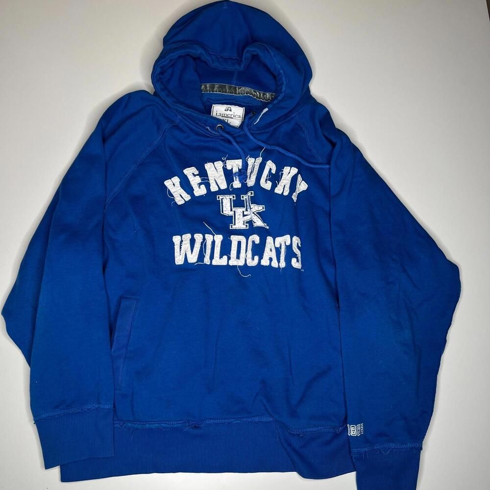 J America Kentucky‎ Wildcats Hoodie XL Blue Pullover Vintage Distressed Logo